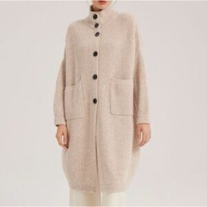 Nap boxcut ample wool Button Front Oversized Tunic Cardigan beige tan size small